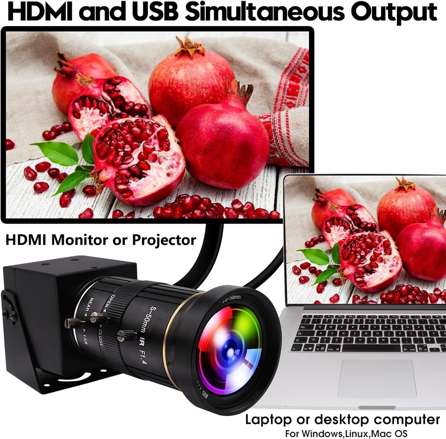 ELP 4K HDMI USB Camera Manual Zoom Webcam Dual Output Telephoto Camera for Computer TV Projector 5-50mm 10X Zoom Camera Mini Lightburn Camera Industrial USB Security Camera for Laptop Pi Jetson Nano