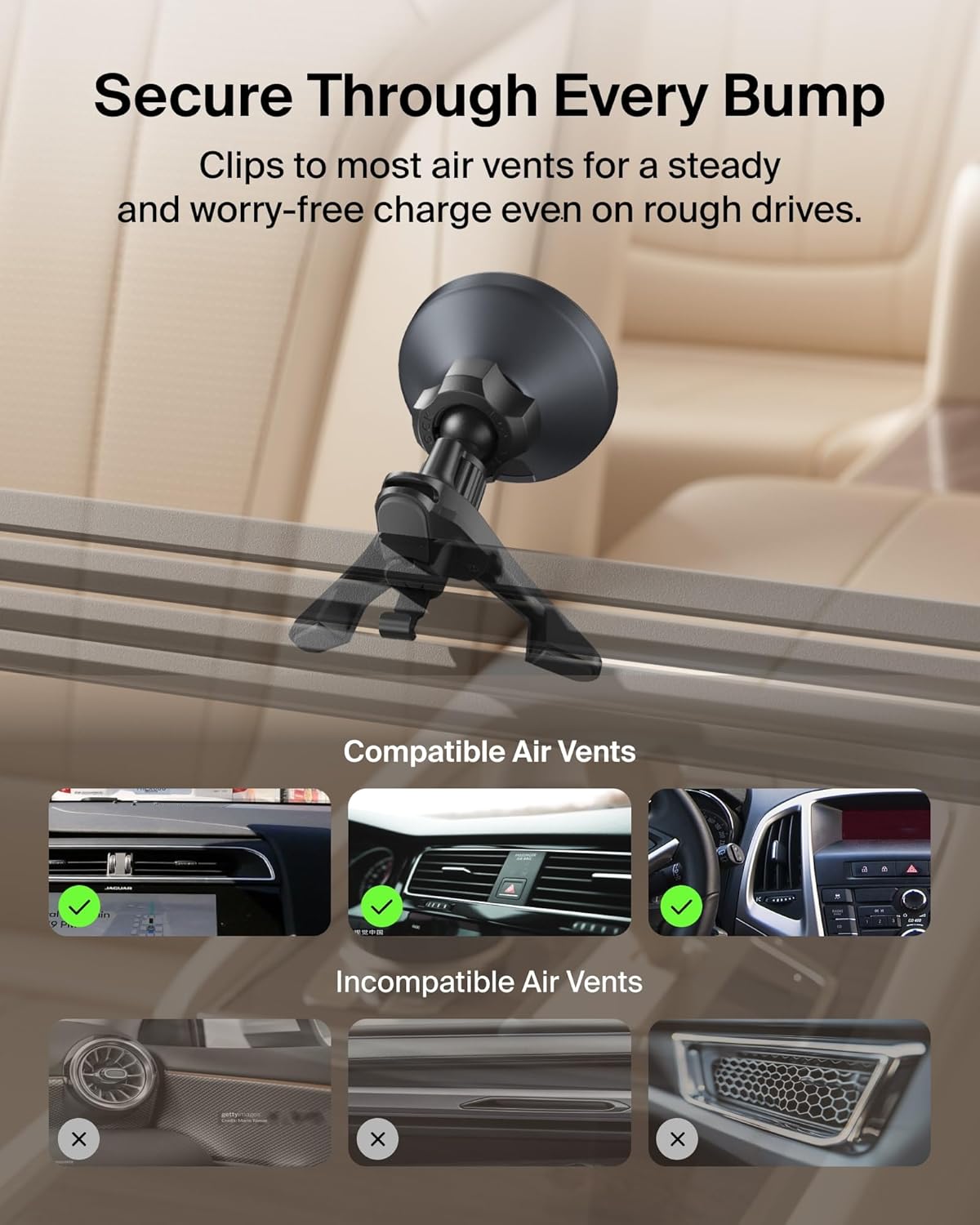 Belkin Qi2 15W Magnetic Wireless Vent Mount, Fast Charging Car Charger | MagSafe Compatible, iPhone 15/16/17, Samsung Galaxy S26, AirPods, iPads, MacBook, Chromebook, Car Phone Charger