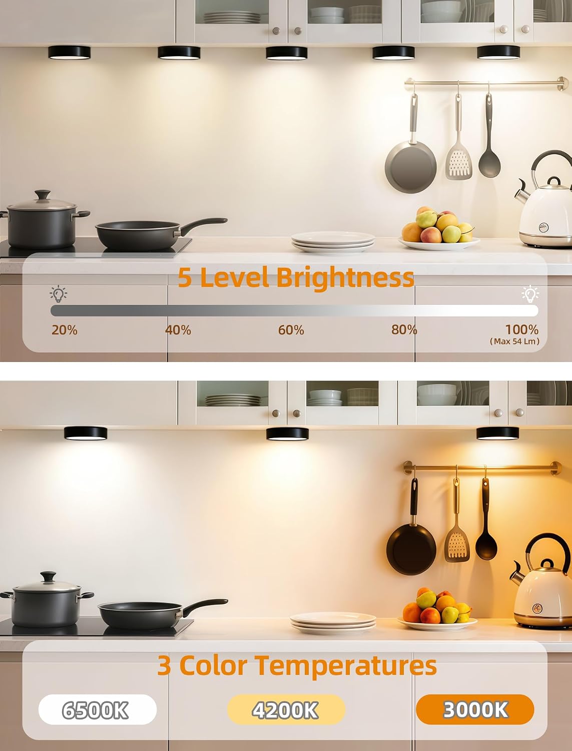 3-PACK Under Cabinet Lighting Rechargeable Puck Lights with Remote Black