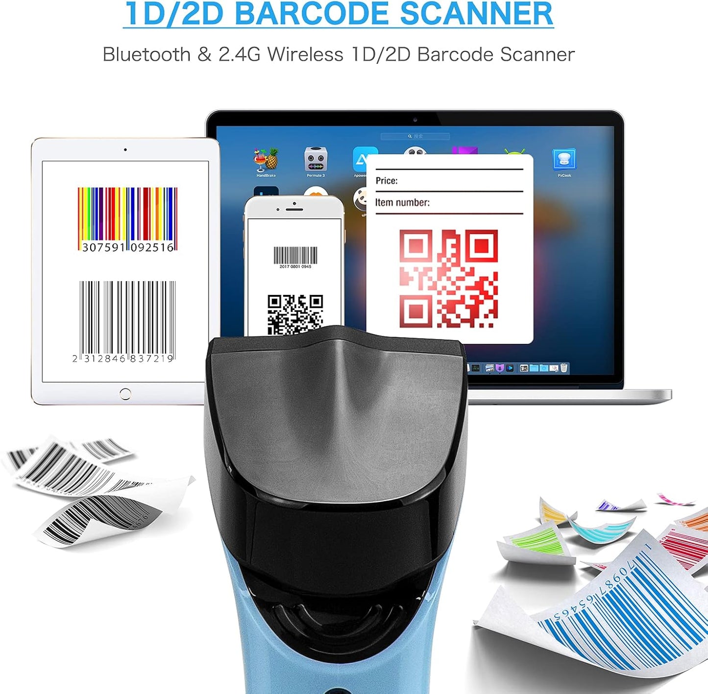 Bluetooth Wireless 2D Barcode Scanner, Hands Free QR Barcode Reader-DS7500 | with Charging Cradle and Built-in Memory, Automatic, Fast and Precise scanning, Transfers Up to 100 Meters