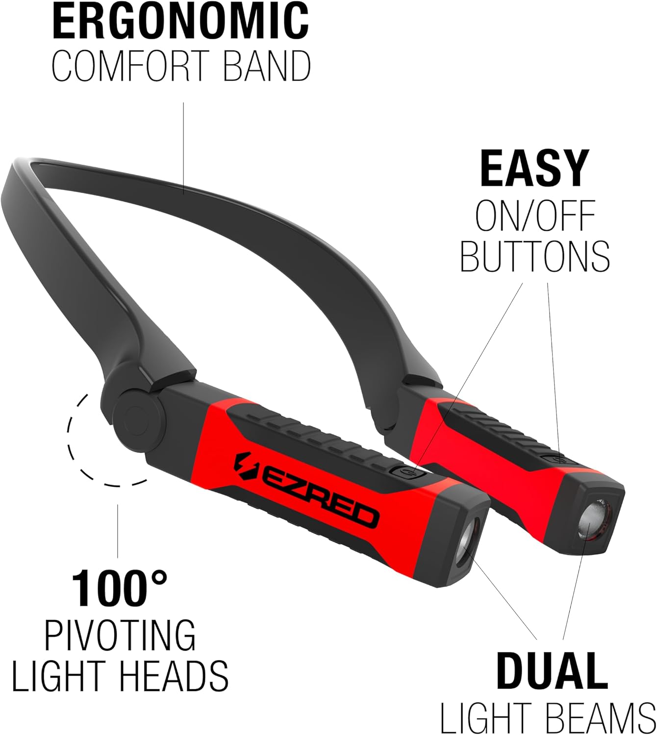 EZRED Bright NK10 ANYWEAR Neck Light for Hands-Free Lighting, Red and Black, Perfect Light for Mechanics, Camping, Hunting, DIY Projects, Reading