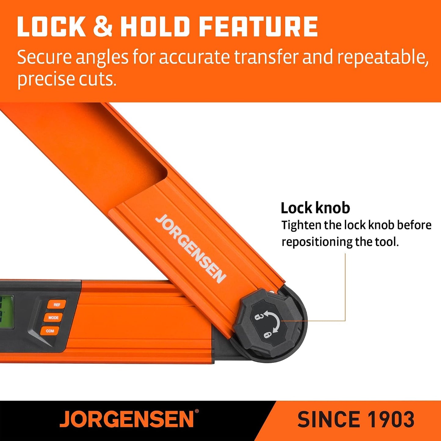 JORGENSEN Digital Angle Finder, Protractor Digital Level | Simple & Compound Miter Cuts;Portable Hanging Hook;Data Hold Function;4 Measurement Units;Easy Unit Switching