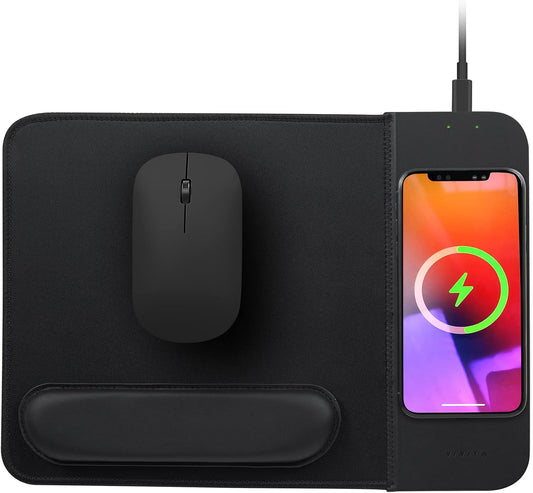 15W Wireless Charging Mouse Pad with Wrist Support, Fast Qi Wireless Charger Mouse Mat for iPhone 17/16/15/14/13/12/12 Pro/11/11Pro/XR/Xs/X, Samsung Galaxy S10/S9/S8 Plus Note 9/8 Multiple Devices
