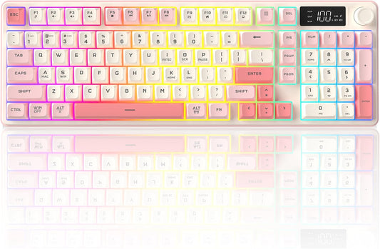KimHong Wireless Keyboard, Quiet Keyboard for Work, Creamy Keyboard with Number Pad, RGB Gaming Keyboard, Tri-Mode BT5.0/2.4GHz/USB-C, 98 Keys, for PC, Mac, Gaming Console