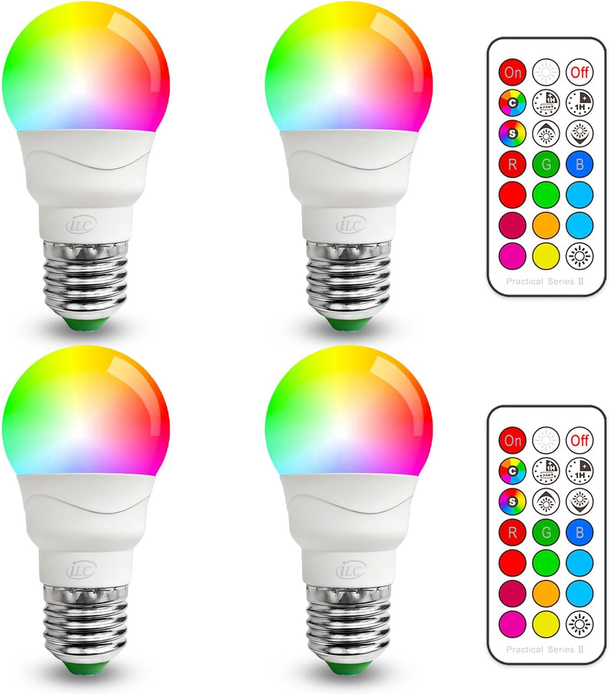 ILC Color Changing LED Light Bulb, A15 40W Equivalent, 5000K Daylight White, 450LM 5W E26 Screw Base RGBW, Mood Light Bulb - RGB 12 Color Choices - Timing Infrared Remote Control Included (4 Pack)