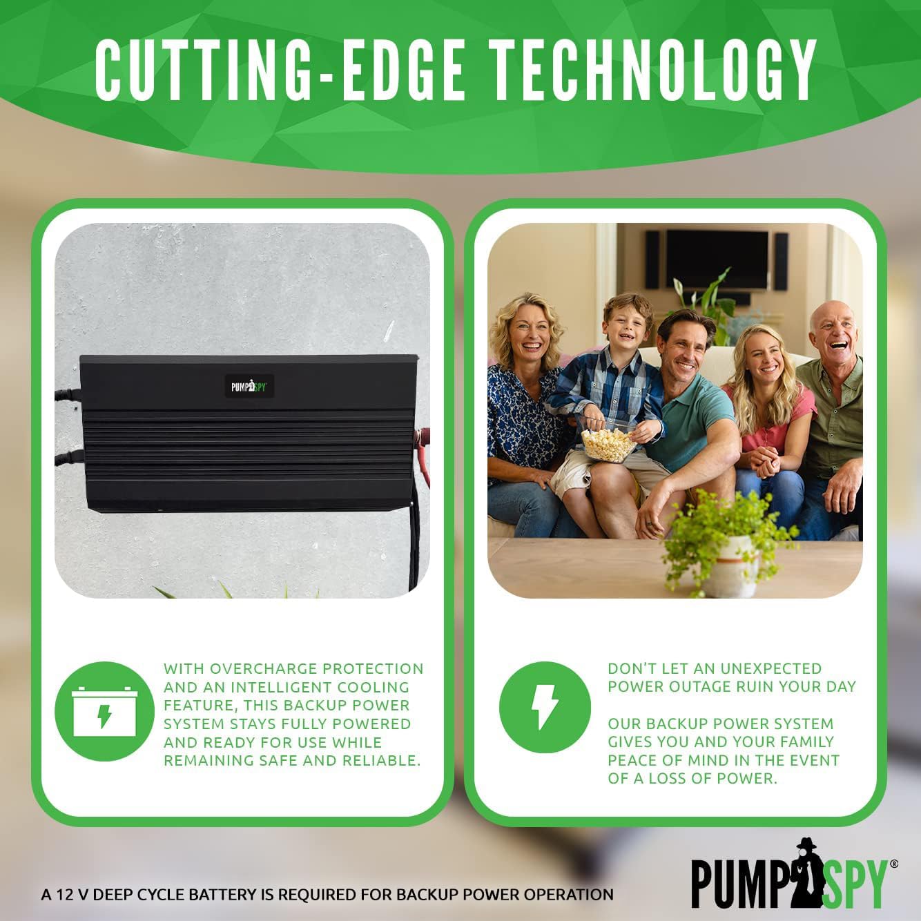 PumpSpy 2000W Sump Pump Battery Backup System, Safe Back Up System for Emergency and Power Outage, Superior Home Silent Sump Pump Backup Power Supply with Intelligent Cooling