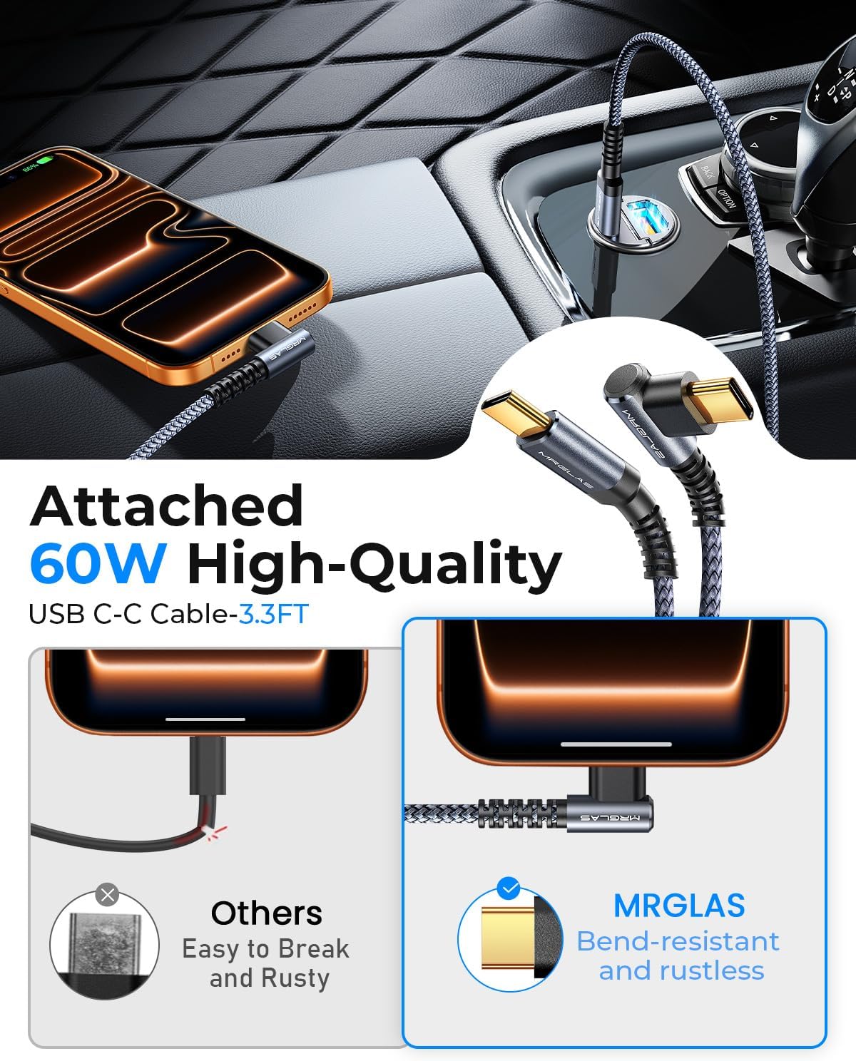 90W Fast iPhone 17/16 Car Charger, USB C Car Charger Adapter with C Cable | PD45W & QC45W, Flush Fit, All Metal, Cigarette Lighter RV Power Adapter for iPhone 17 16 Samsung S26 S25 Ultra Pixel 10
