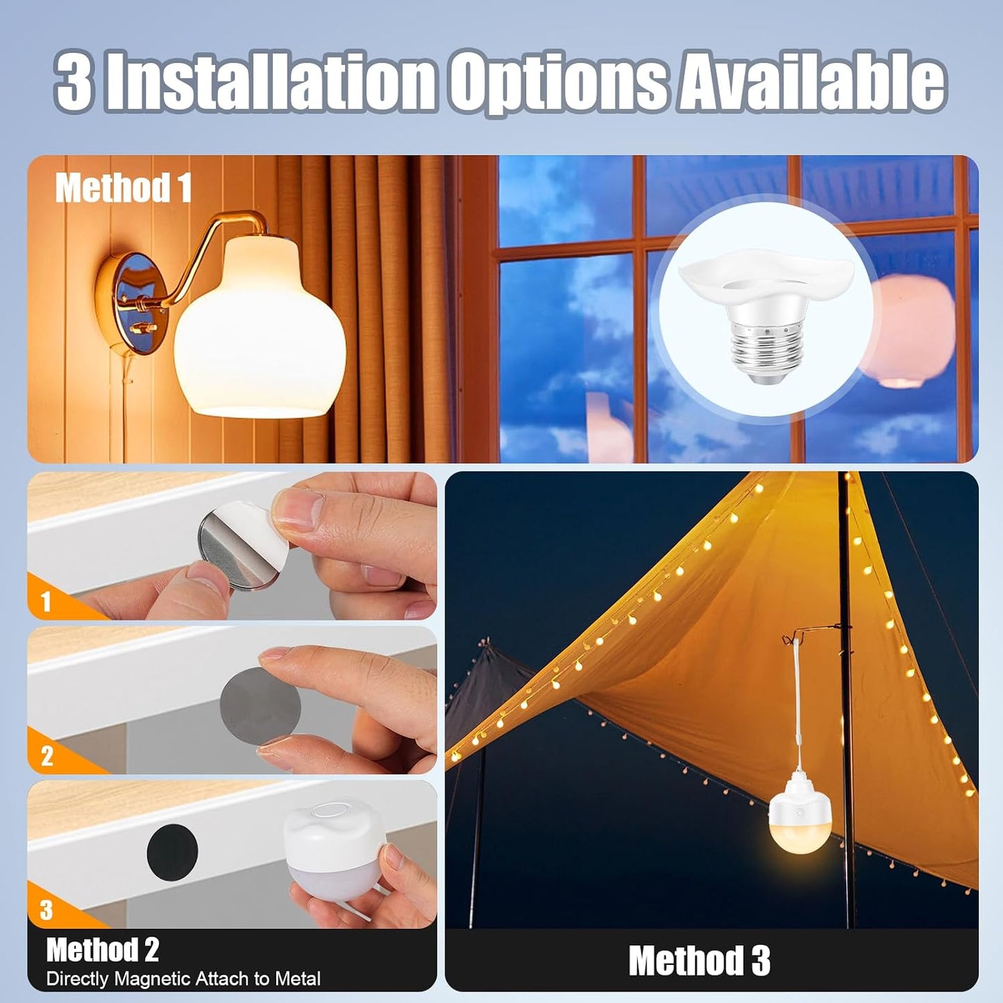 E26 Rechargeable Light Bulbs,Magnetic LED Portable Bulb with Remote and Timer, Battery Operated and Dimmable 3 Color Temperatures Backup Bulb for Sconces and Bedside Lamps Non-Hardwired Fixture,2 Pack