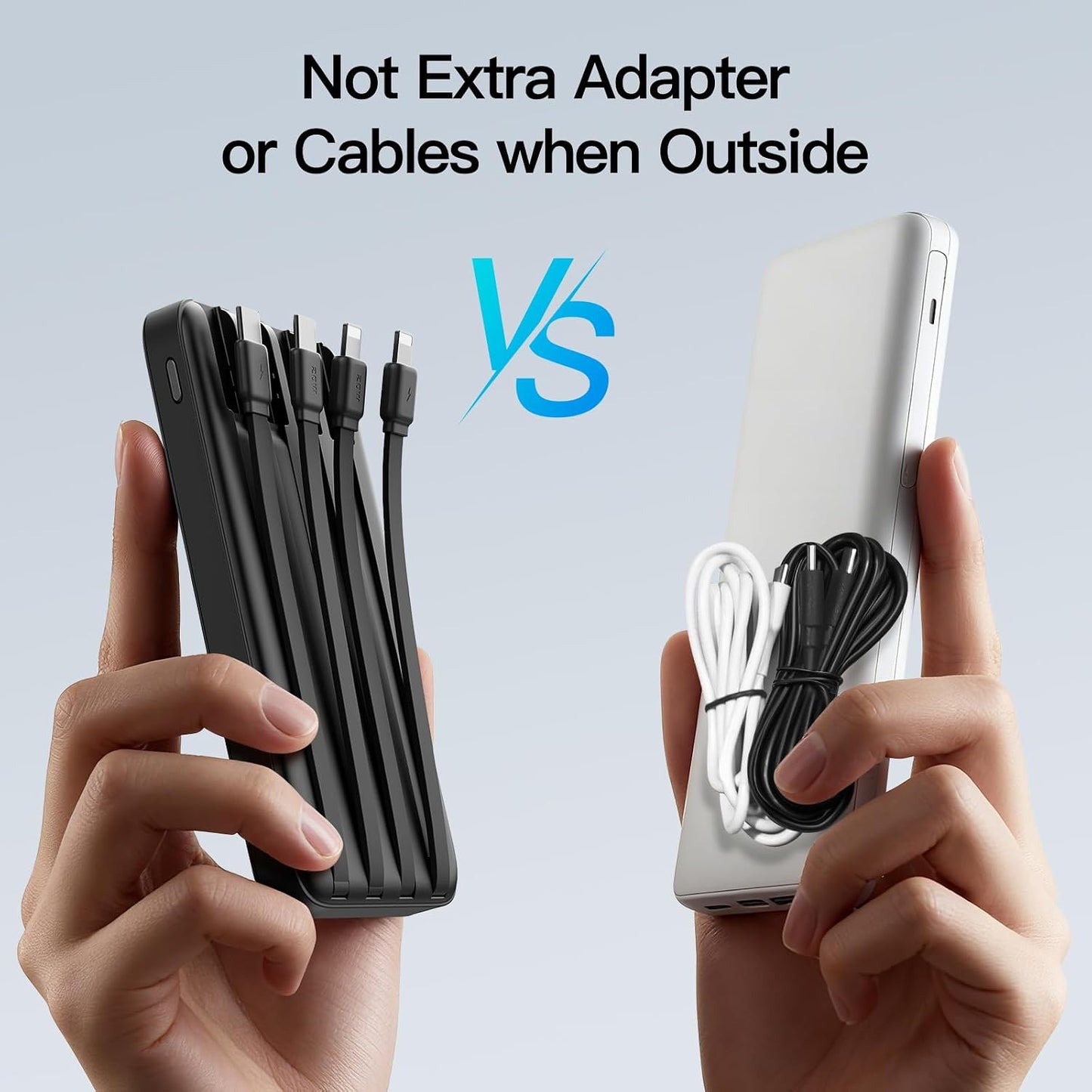 2 Pack 10000mAh Power Bank with 4 Built-in Cables for iPhone Android | 5 Outputs & 2 Inputs Portable Charger Slim Travel Essential Battery Pack, Fits iPhone 17/16/15/14, Galaxy S23/22, Pixel