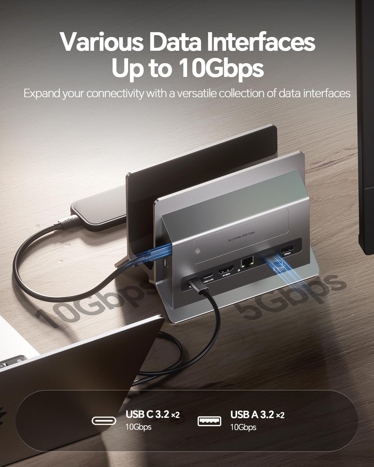 11-in-1 Vertical USB-C Docking Station with M.2 NVME SSD Enclosure