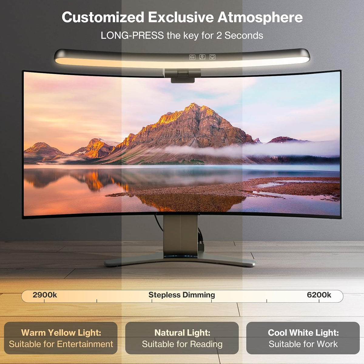 Monitor Light Bar, Curved Computer Monitor Lamp for Eye Caring LED Dimmable Screen Light Bar, 3 Color Temperature Mode Lights, Touch Control USB Powered Monitor Lamp for Desk/Office/Home/Game