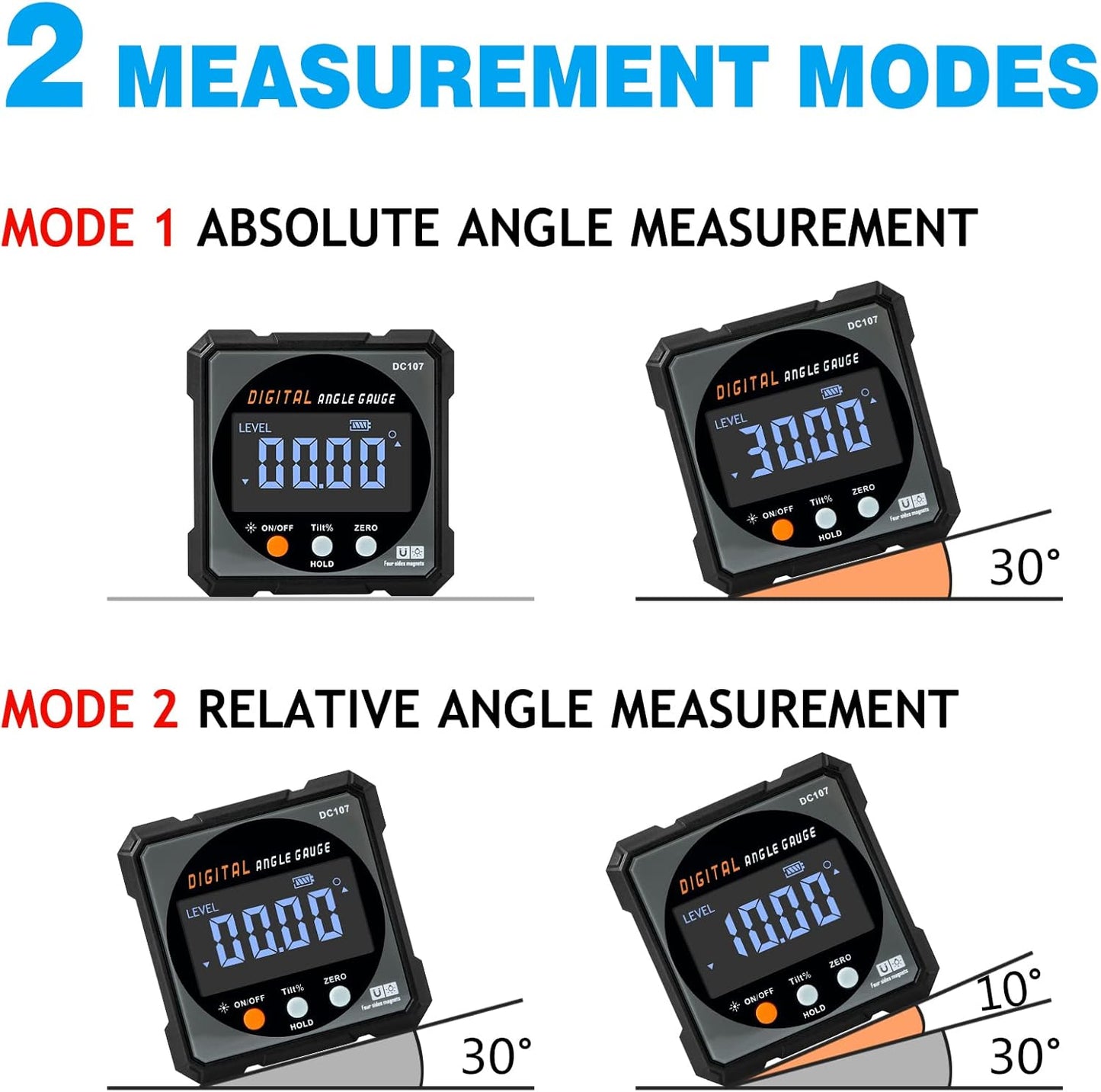 Digital Angle Finder & Gauge, Magnetic Dual Laser Inclinometer | 4-Side Strong Magnetic Protractor, Electronic Laser, Digital Level Cube, Table Saw Miter, Woodworking Measuring Tool, Hanging