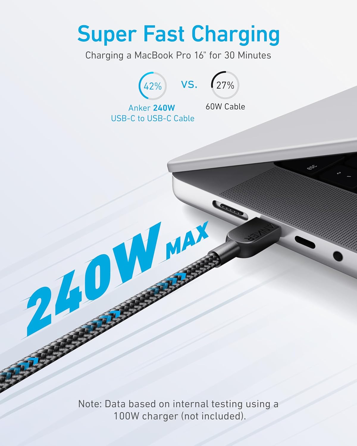 Anker USB C to USB C Cable, 240W Fast Charging Cord (2-Pack, 10 ft, Black) | For iPhone 17 / 16 Series, MacBook Pro 2020, iPad Air 4, and More