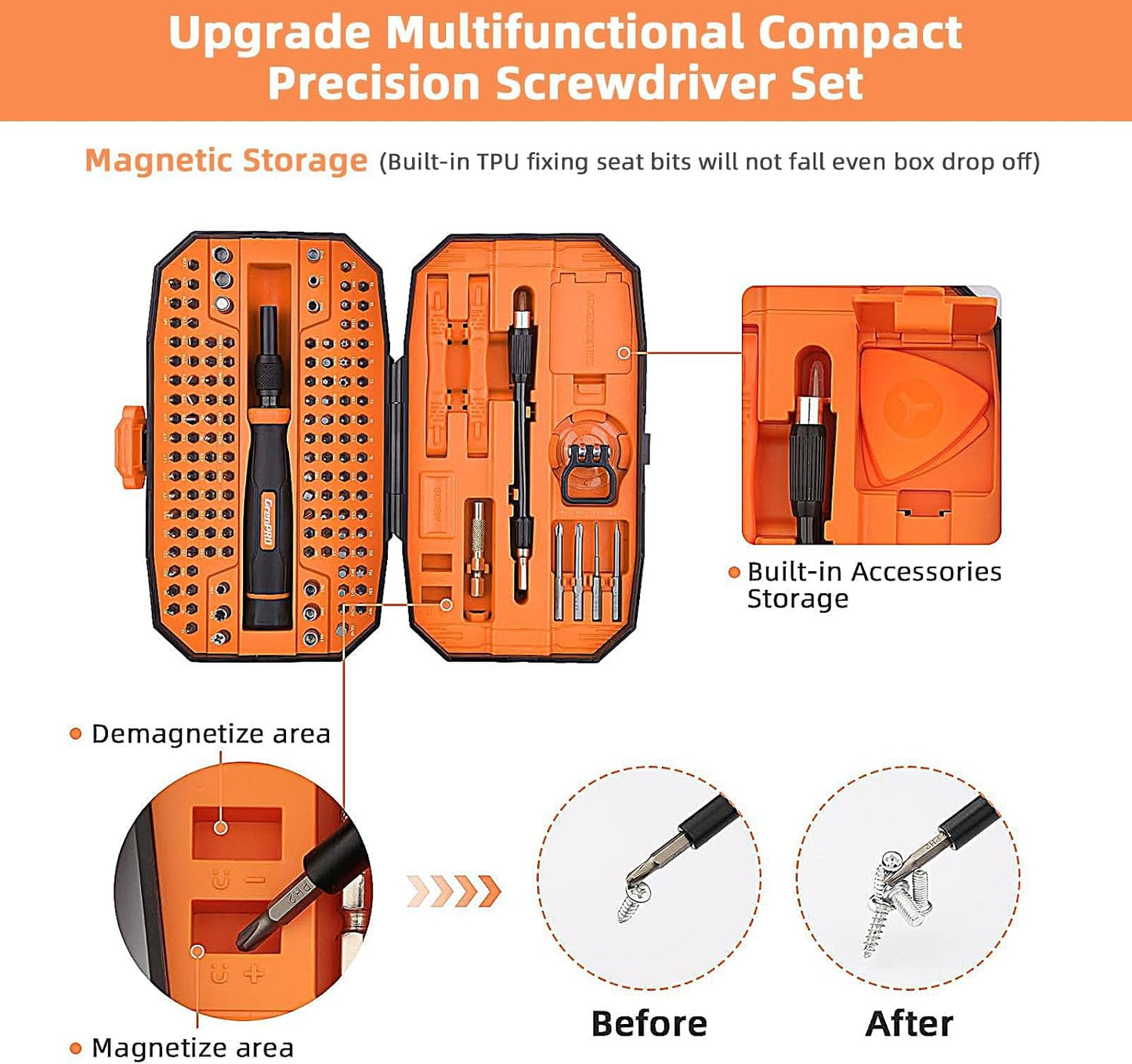 GRENPRO Precision Screwdriver Set 152-in-1, Magnetic Micro Screwdriver Set with Carrying Case, Professional Repair Tool for Laptop, MacBook, PC, Mobile, PS5, Xbox, Glasses, Watches, Jewelry