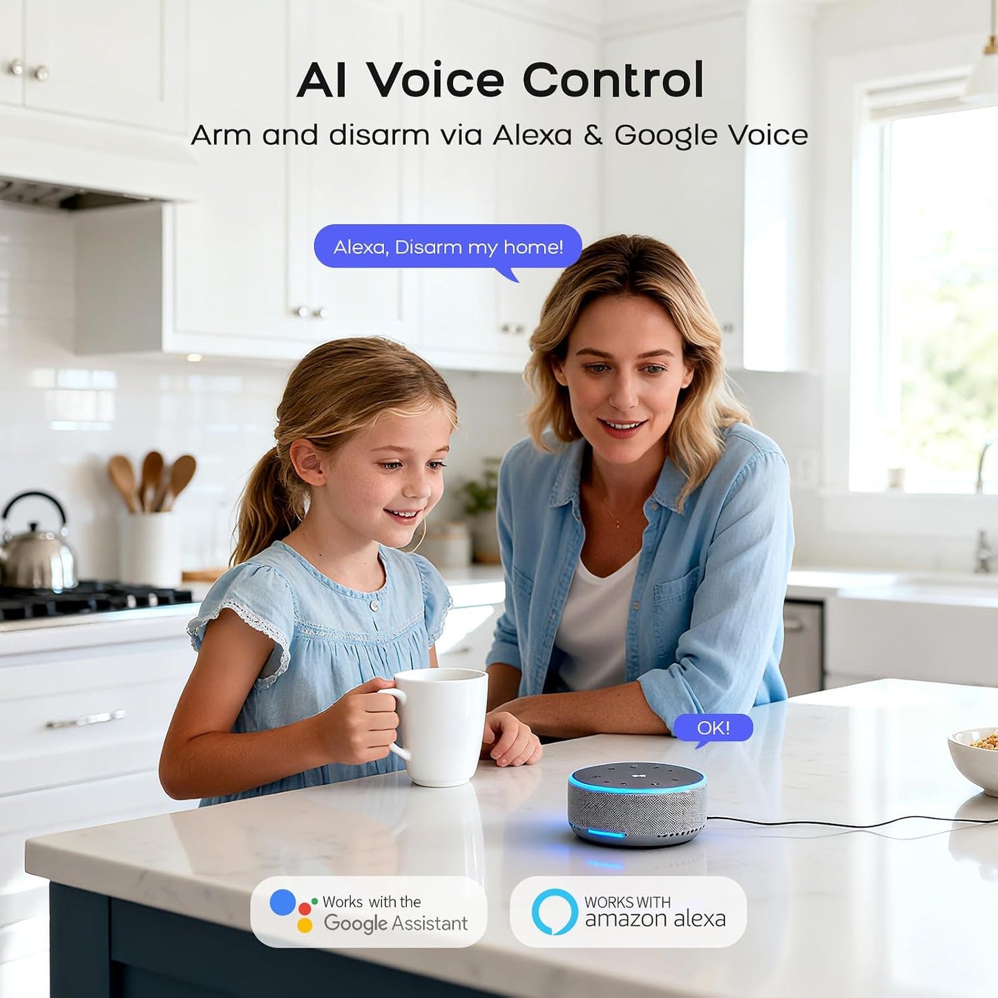 Wireless Home Security System,21Pcs DIY Kit with Motion Sensors,SOS Button,Remote,Door/Window Sensors,APP Insta Alert Compatible with Alexa,for Smart Life or Tuya APP,NO Monthly Fees