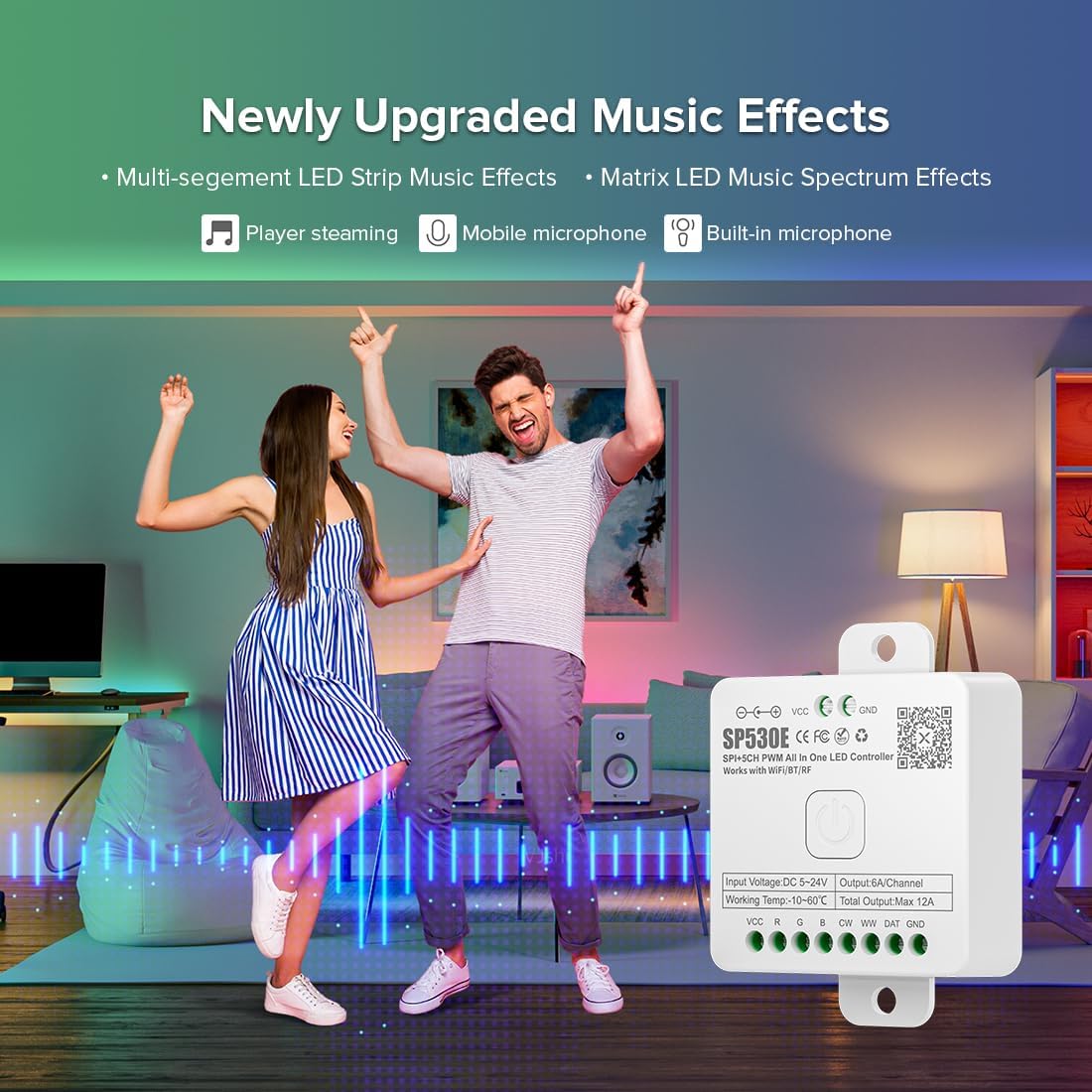 BTF-LIGHTING SP530E WiFi Alexa Bluetooth LED Controller Support PWM Monochrome CCT RGB RGBW RGBCCT or SPI TTL IC Chip LED Strip/Matrix WS2811 WS2812B WS2813 WS2814 WS2815 SK6812 etc DC5V DC12V DC24V