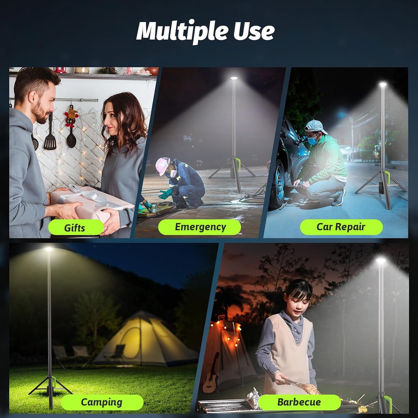Tresda Rechargeable Telescopic Camping Light, 8.4FT LED Work Light with Tripod Stand & Remote Control, 3000LM Super Bright, 3 Color Temps, Portable Tripod Lights for Outside, Sports, Emergency