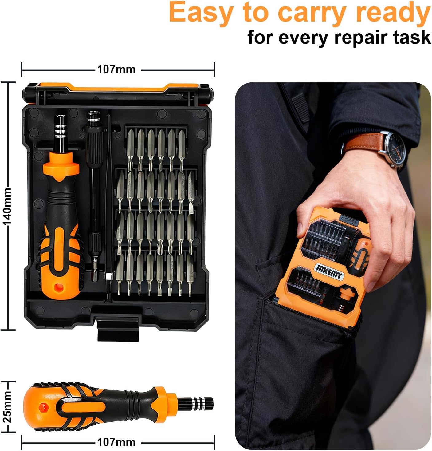 JAKEMY 33 In 1 Precision Screwdriver Set, Magnetic Tips Small Screwdriver Kit with Multi Replaceable Torx Bits, DIY Tool Electronics Repair Kit with Tweezers for Phone, Laptop, Computer, Watch, Bell