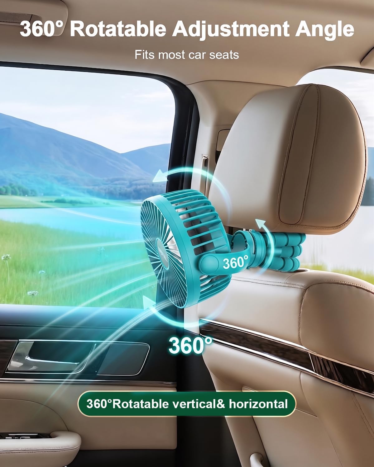 FRIZCOL Portable Stroller Fan, Use As Power Bank, 65H 12000mAh Battery Operated Fan Flexible Tripod Baby Car Seat Fans with Timming, Personal Mini Handheld/Desk/Small Clip On Fans For Stroller