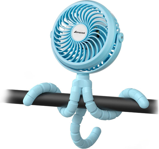 AMACOOL Battery Operated Stroller Fan, Portable Clip On Fan Rechargeable | Baby Travel Essentials for Beach Disney, Newborn Boy & Girl Gifts Registry Search, Cooling for Car Seat Wagon Crib Treadmill