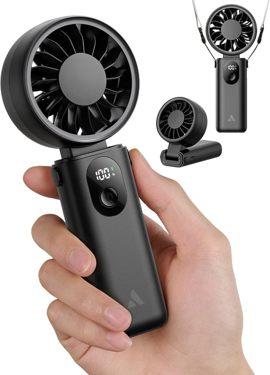 Aecooly Mighty Portable Handheld Fan | 20H Max Cooling | 3 Flexible Modes | 5 Speeds Wind | Battery Level Display | USB Rechargeable Mini Personal Battery Powered, Gifts for Women, Travel -Black