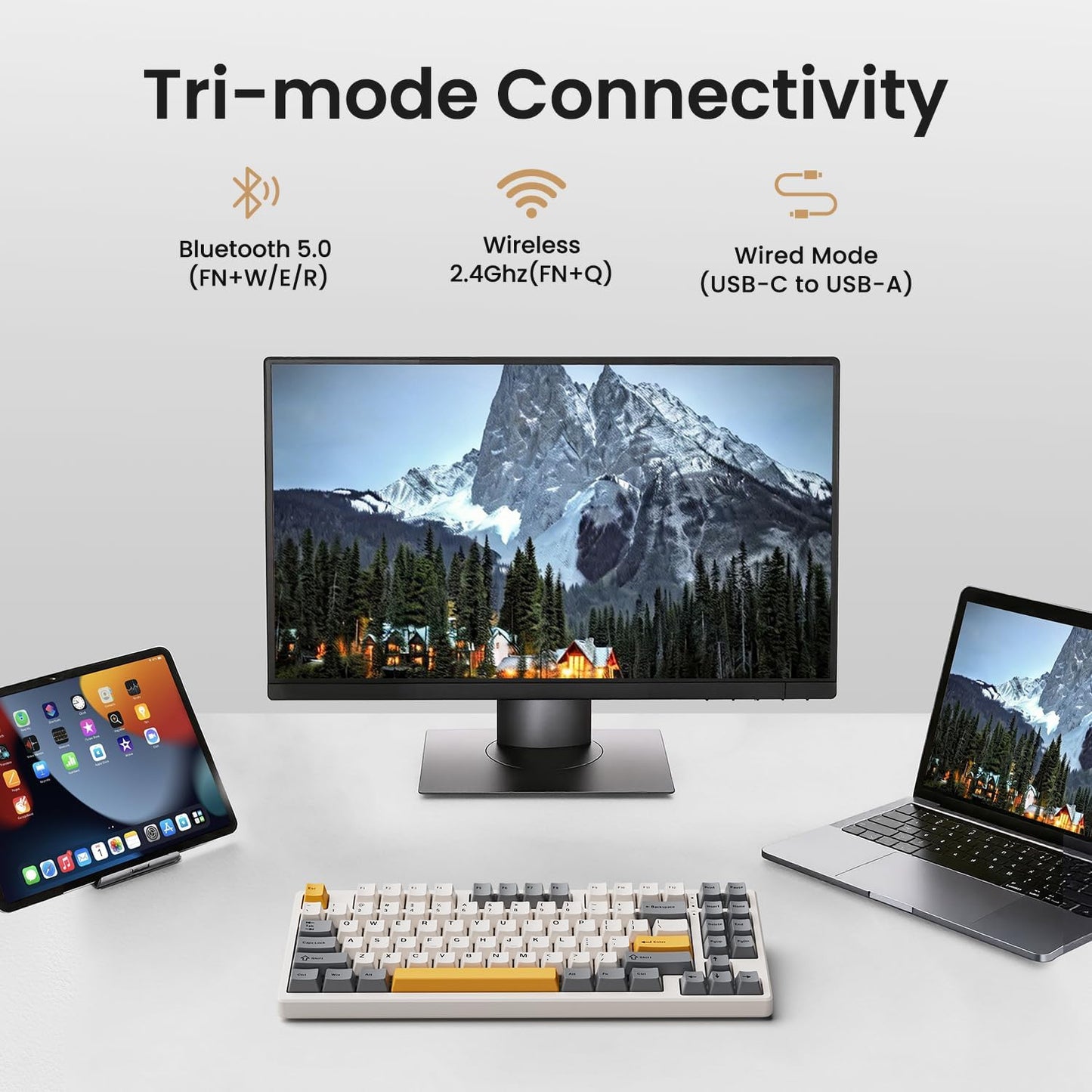 Kisnt KN85 Wireless Mechanical Keyboard, 75% Layout, Bluetooth/2.4GHz/USB-C, Custom RGB Backlit, Hot-Swappable Linear Switch, Creamy Sound for Gaming/Typing (Retro Beige)