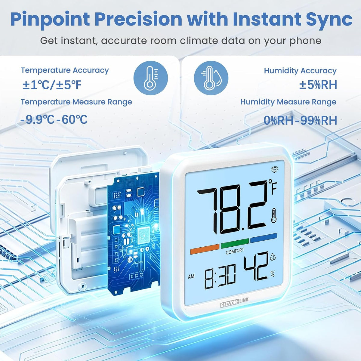 Indoor WiFi Thermometer Hygrometer with App Email Notification