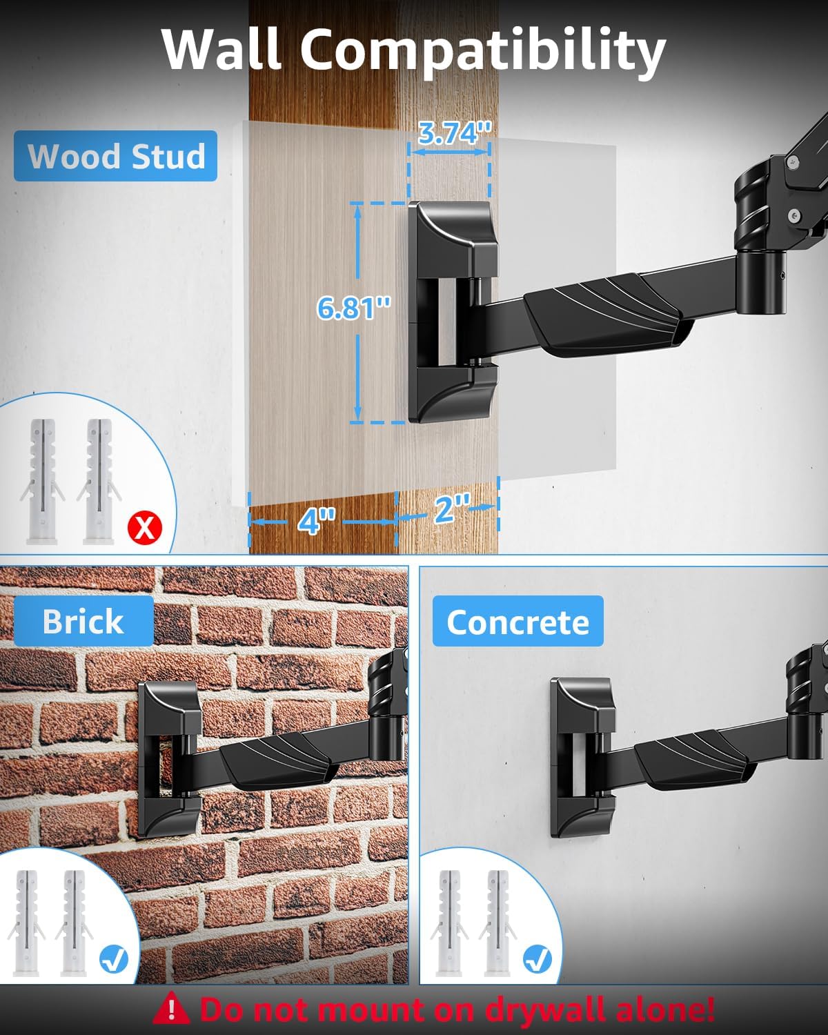 MOUNTUP Monitor Wall Mount for 22-43 Inch Curved Screens, Holds 2.2 to 33.1 lbs, Ultrawide Computer Monitor Wall Mount, Heavy Duty Wall Monitors Arm, 75x75 mm to 200x200 mm Vesa Mounts