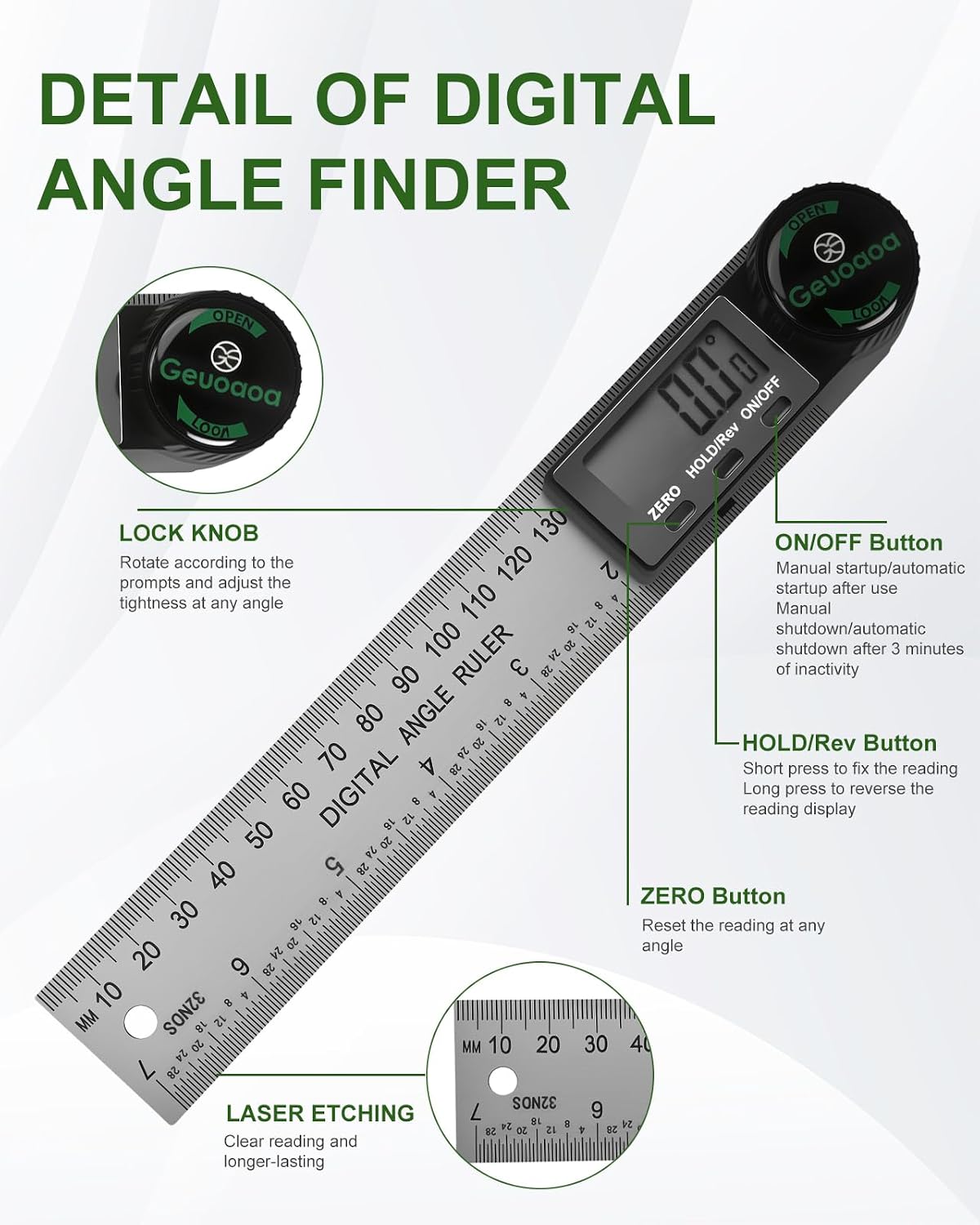 Digital Angle Finder Tool Stainless Steel, 2 Batteries Protractor | 7inch/200mm Angle Gauge Woodworking Tool for Carpenter Construction Diy Measuring