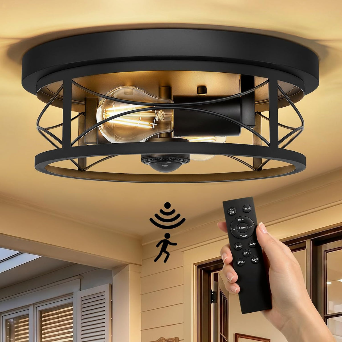 Motion Sensor Outdoor Ceiling Light, Dusk to Dawn Flush Mount Light Fixture
