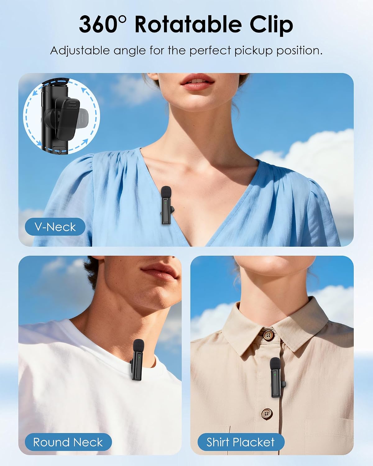 Wireless Mini Microphone for iPhone, iPad, Android, 2 Pack Lavalier Mic with 360° Rotatable Clip, Plug and Play Noise Reduction USB-C Mic for Video Recording YouTube TikTok Podcast Content Creators