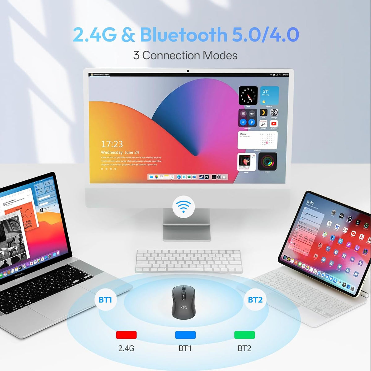 XBG B15Pro Tri-Mode Wireless Bluetooth Mouse with LED Display for Laptop