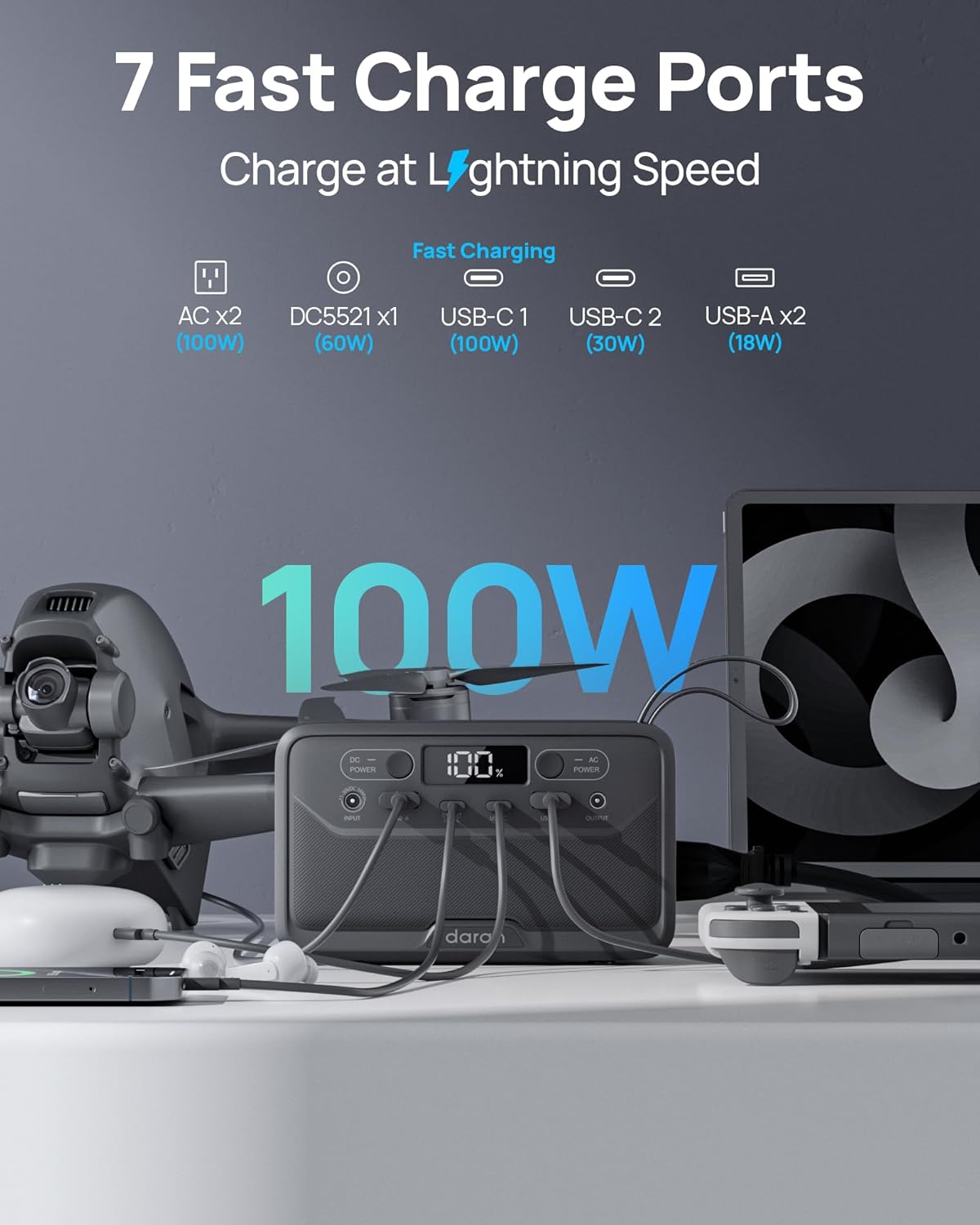 2026 Portable Power Station 89.6Wh LiFePO4 Battery, Solar Power Bank with AC Outlet 100W/110V, USB-C PD Two-Way Fast Charging Small Generator for Laptop, Camping, Home Backup, Office, TSA Approved
