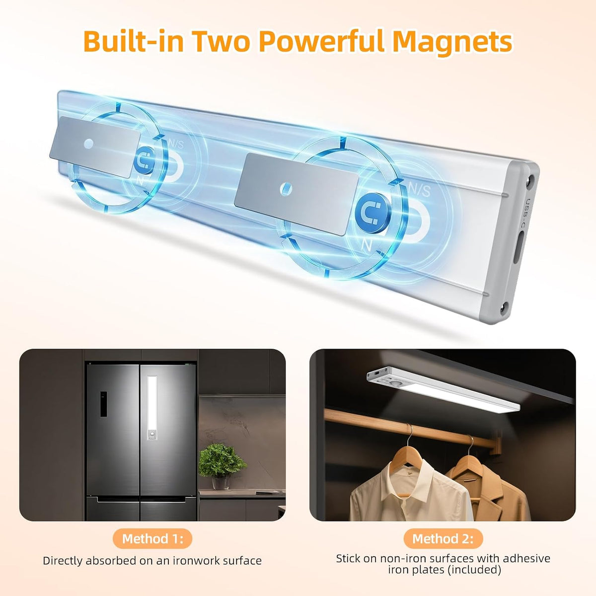 10.5in Rechargeable Under Cabinet Light, 2200mAh Motion Sensor Light,3 Pack