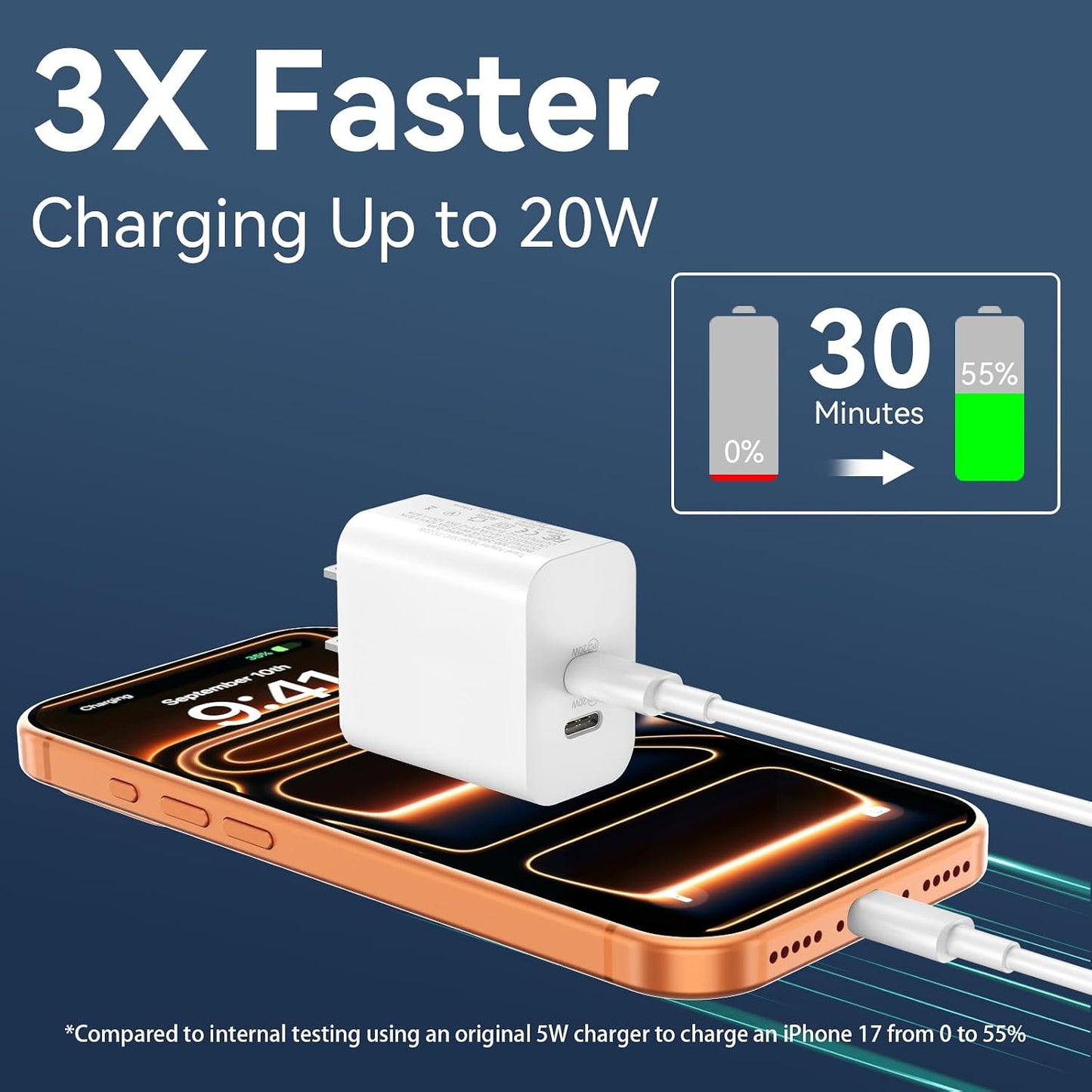 iPhone 17 16 15 Charger Fast Charging Cord 10FT Long USB C Charging Cable with 20W Type C Charger Block for iPhone 17 Pro Max/17 Pro/17/Air, 16 15 Pro Max/16 15 Pro/16 15,iPad Pro/Air, Android Phone
