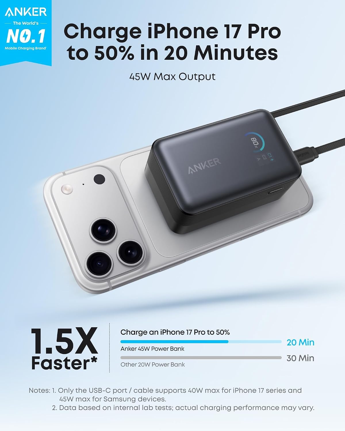 Anker Nano Power Bank, 45W 10,000mAh Portable Charger, iPhone Battery Pack | Built-In Retractable USB-C Cable, for iPhone 17 / 16 Series, iPad, Galaxy, Pixel, and More, Compact Travel Design