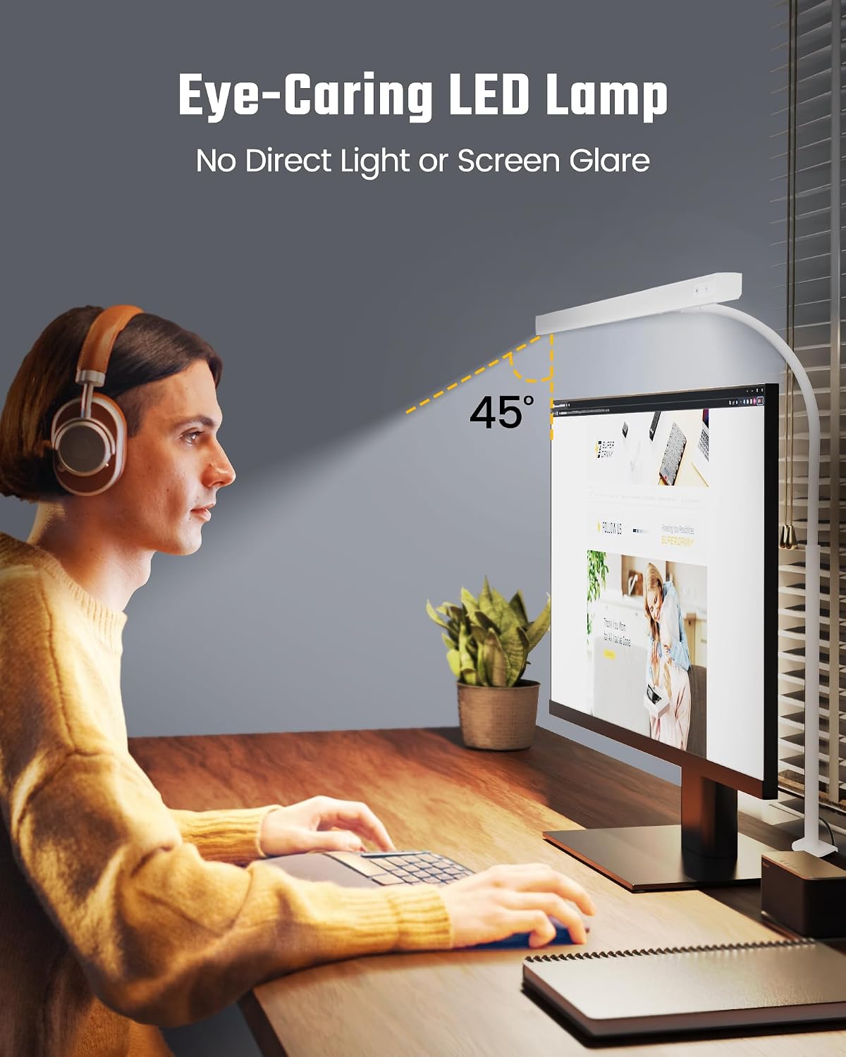 SUPERDANNY LED Desk Lamp for Office Home, 12W Eye-Caring Light with Clamp