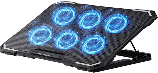 Laptop Cooling Pad with 6 Cooling Fans, Cooling Pad for Laptop Fan 13-15.6 Inch, Laptop Cooler Stand with 6 Height Adjustable, Notebook Cooler Pad with Two USB Port
