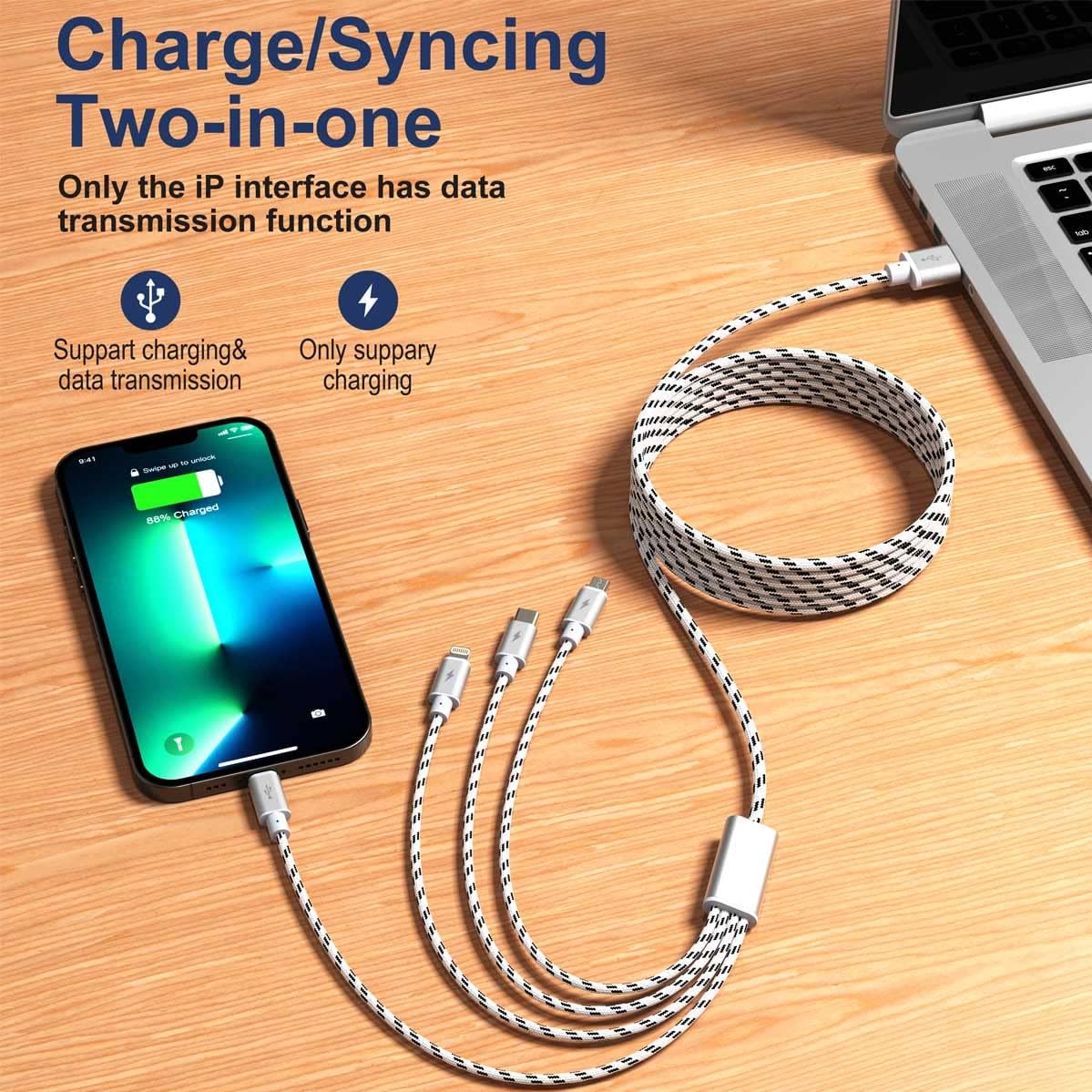 USB A/C Multi Charger Cable, 4 in 1 Charging Cords for Multiple Devices 10ft | 4 in 1 USB Phone Charger Cord 3A Extra Long Multiple Cable with USB C, Micro USB Universal Charging Cord for Cell Phones more