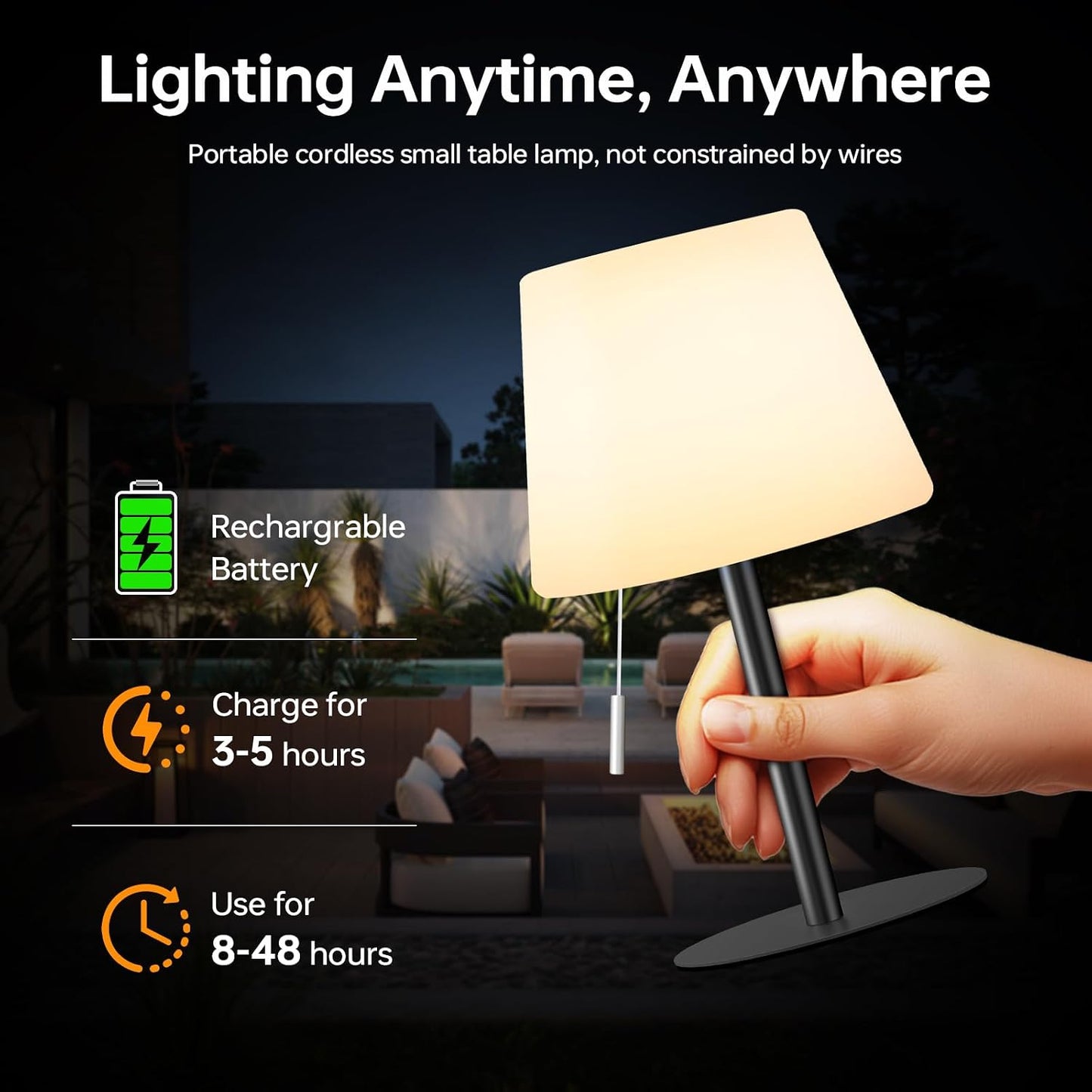Gewiny Solar Table Lamp for Outside Patio Solar Lamp Outdoor Lamp Waterproof with Light Sensor,Dimmable Warm White+RGB LED Rechargeable Lamps Cordless Battery Operated Table Lamp （Black）