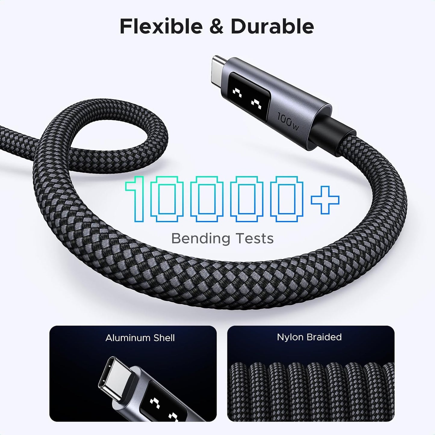 UGREEN Uno USB C Cable 100W with LED Display, Fast Charging, 6.6ft, Black | For iPhone 17/16/15, MacBook Pro/Air, iPad Pro/Air/Mini, Galaxy S26/S25/S24, Dell XPS, Pixel, Switch, and more