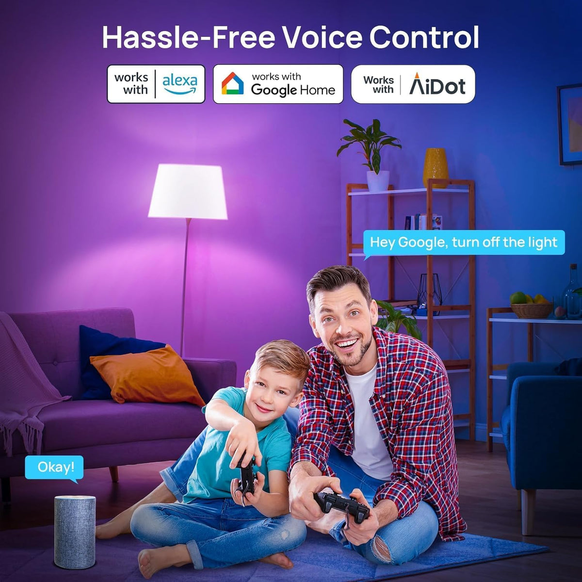 Consciot Smart Light Bulbs, A19 Google Home Color Changing Bulbs, 4-Pack