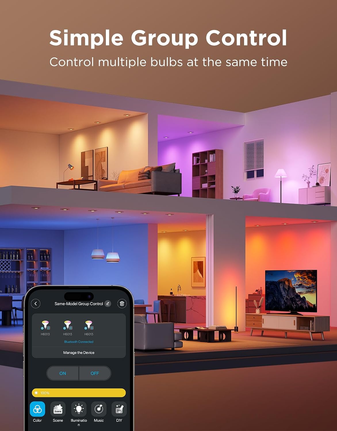 Govee BR30 Smart Light Bulbs 850 LM, RGBWW E26 Base 4 Pack