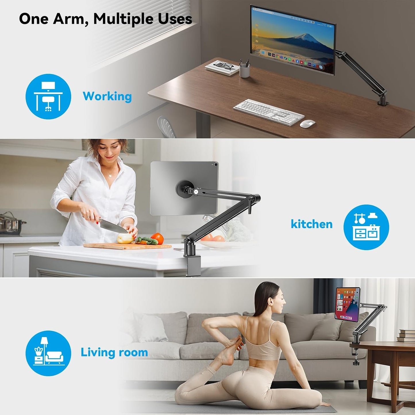 Jakeko Magnetic Portable Monitor Holder Arm - Heavy Duty Solid Aluminum 75mm VESA Mount Desk Clamp 8.3" 12.9" 15.6" 16" 17.3" 18.5 inch 360° Swivel Base with Cable Clips
