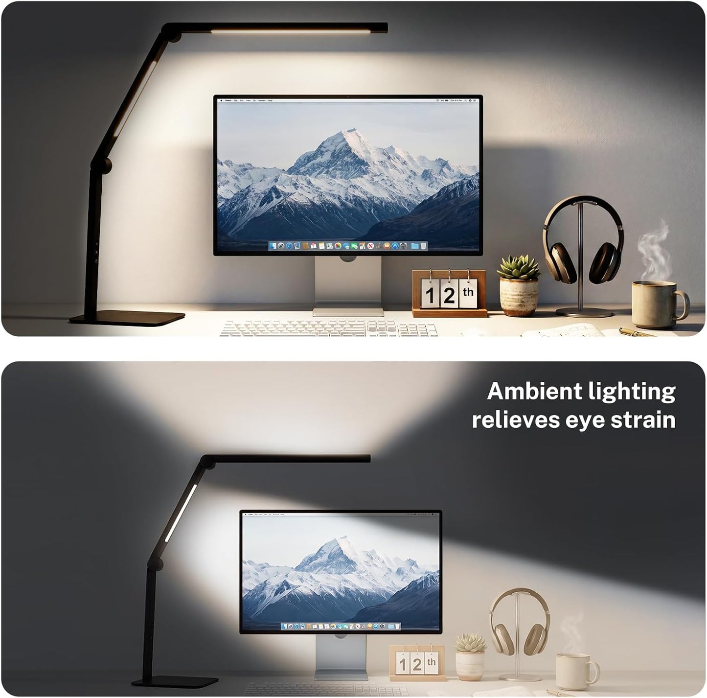 LED Desk Lamp for Home Office with Base, Dimmable Eye Care Architect Desk Light, Adjustable Swing Arm Dual-Light Lighting for Computer Monitor Work Desk Light, Reading, Study &amp; Workbench