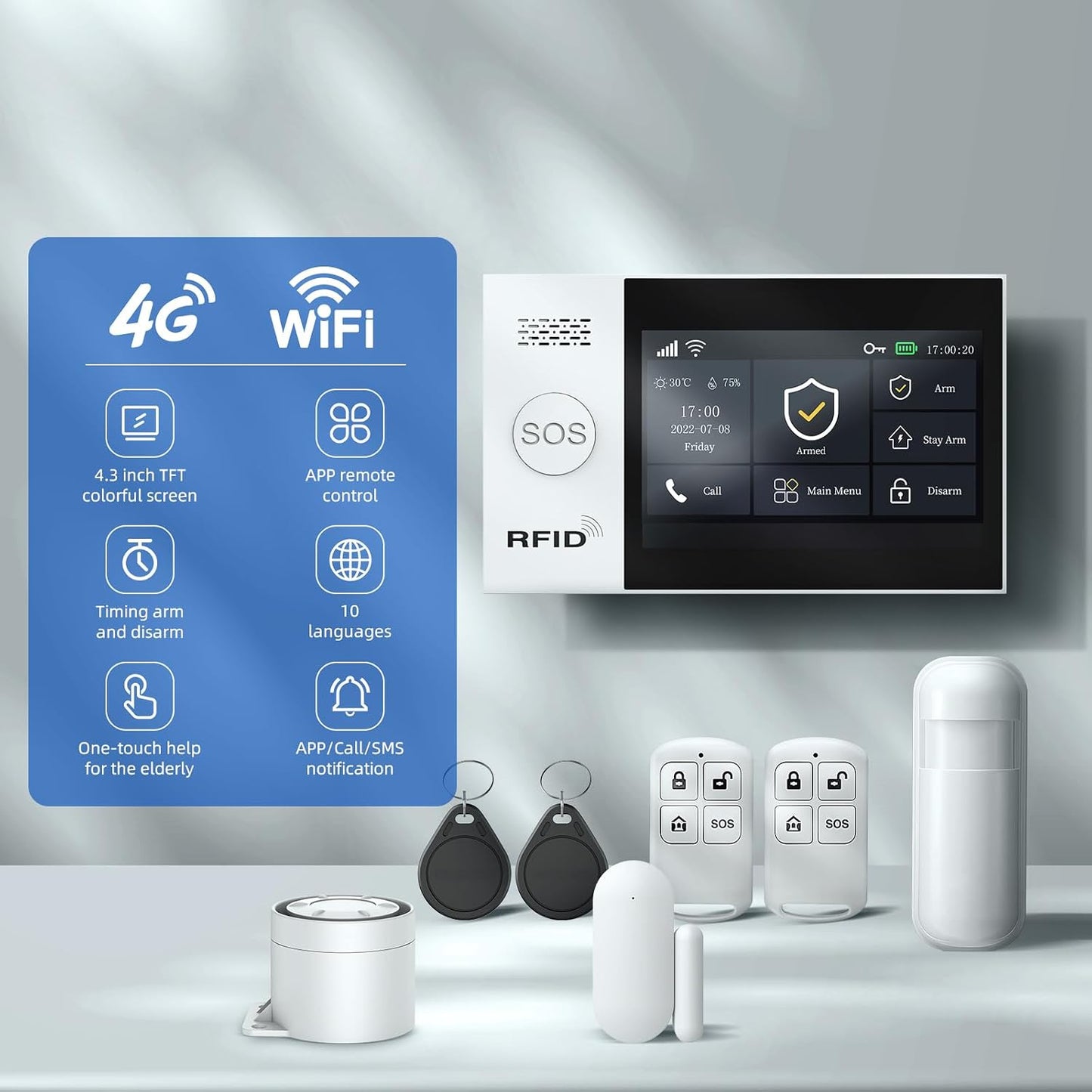 LWOHSI Wireless Home Alarm System with LCD Touch Screen,Smart Home Security Systems with DIY Door Sensor,Motion Detector,GSM 4G /App Instant Alerts for Apartment,No Monthly Fee