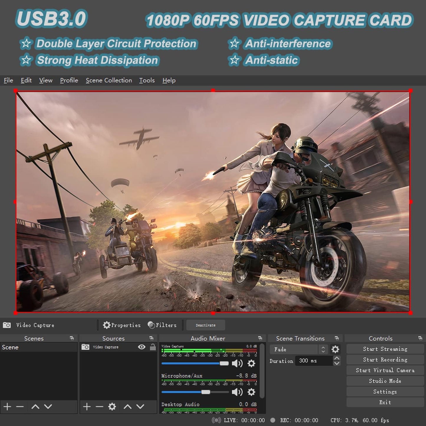 4K HDMI to USB 3.0 Video Capture Card 1080P 60FPS Cam Link Card Game Capture Card Adapter Screen Record Capture Device for Streaming, Gaming, Video Conference, Teaching, Live Broadcasting