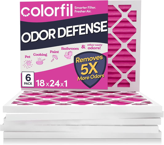 Colorfil 18x24x1 Air Filter (6-Pack) | Made in the USA | Color Changing | Remove Cat and Dog Odor | MERV 8 for Pet Hair Dander and Dust | 17.5"x23.5"x0.75" Exact Size