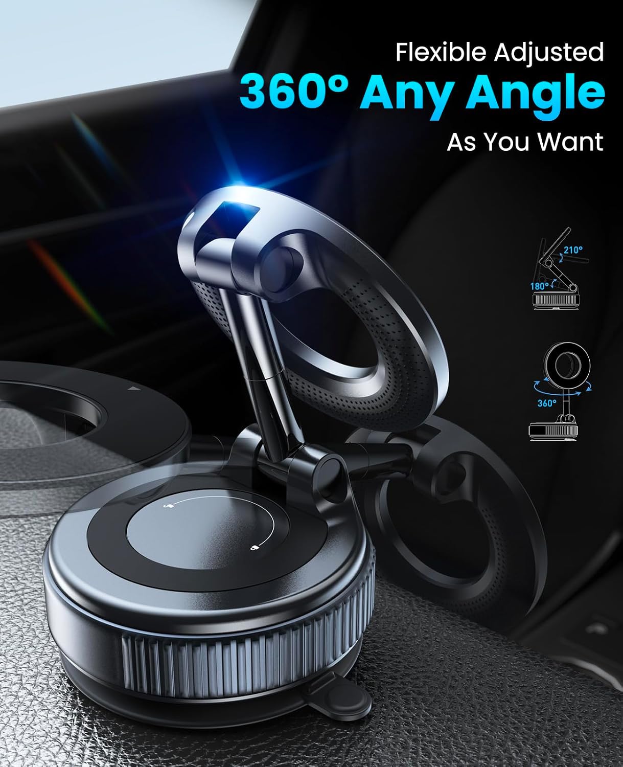 Jononser Magnetic Car Phone Holder for MagSafe, Nano-Gel Suction Cup Car Phone Mount for Car Dashboard & Windshield, Pocket-Size Foldable 360° Adjustable Car Mount for iPhone 17 16 15 14 13 12 Series