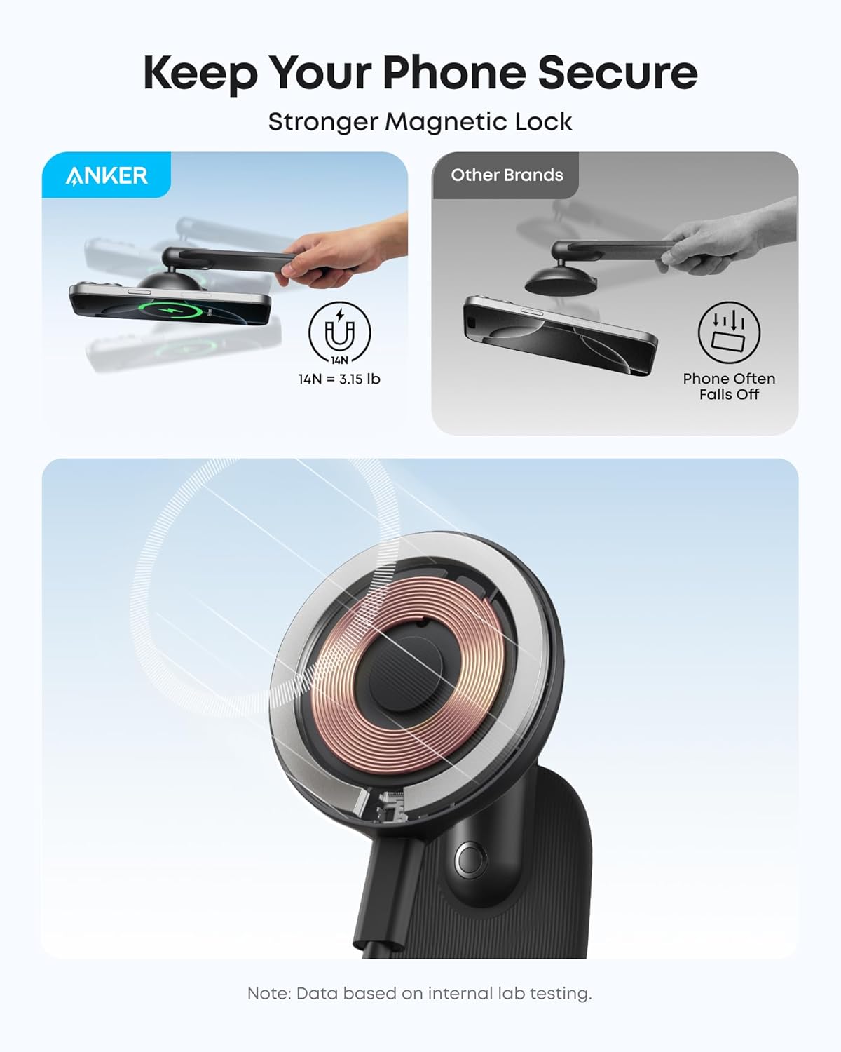 Anker Nano Magnetic 15W Car Charger with Alloy Bracket Wireless | Qi2-Certified 360-Degree Adjustable Mount with Detachable Pad, for iPhone 17 / 16 / 15 / 14 / 13 Series (Adapter Included)